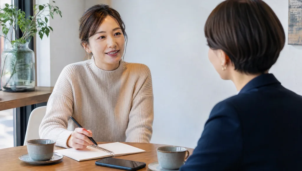 結婚相談所で婚活について相談している女性の写真風イメージ