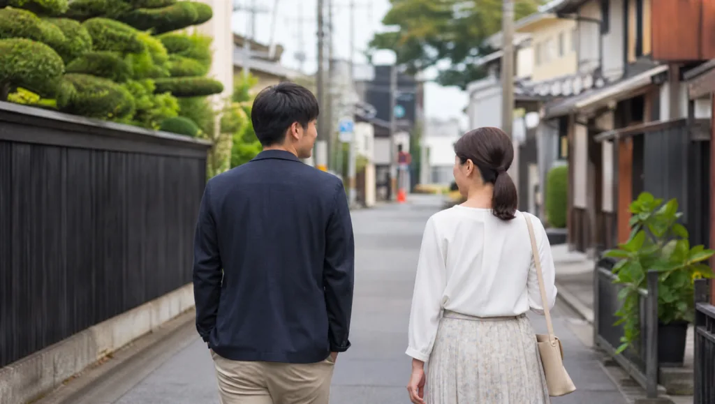 東三河の街並みを歩く初デートの写真風イメージ