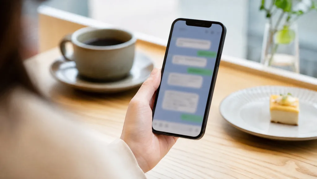 婚活中にスマホでメッセージを確認する手元